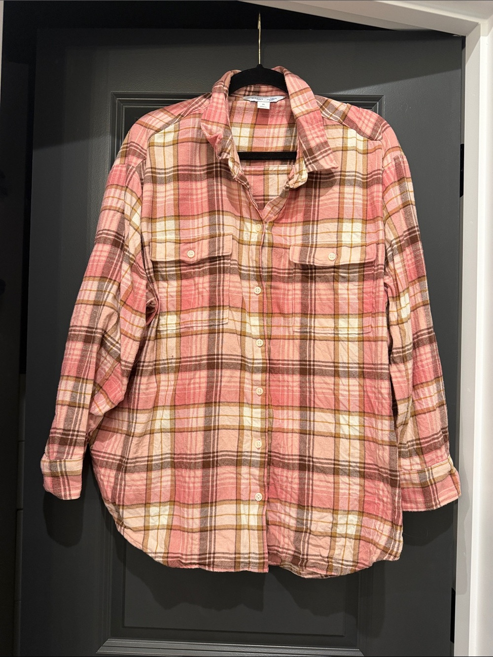 Old Navy Pink Plaid Button-Down Flannel Shirt